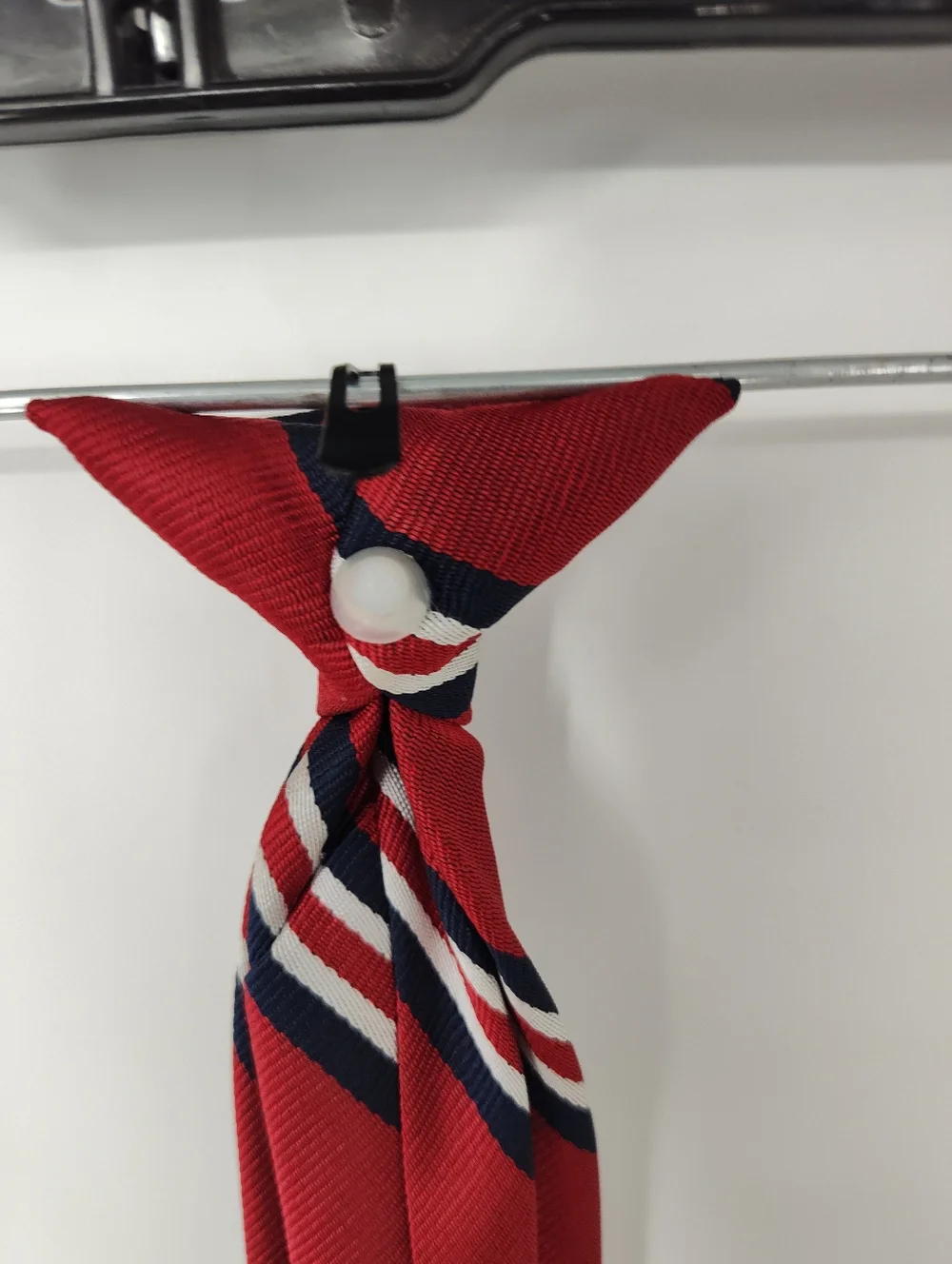 Boys Red With Navy Striped Clip On Tie